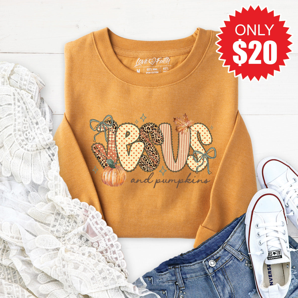 Jesus And Pumpkins Sweatshirt - Heather Toast - 20 product image 1