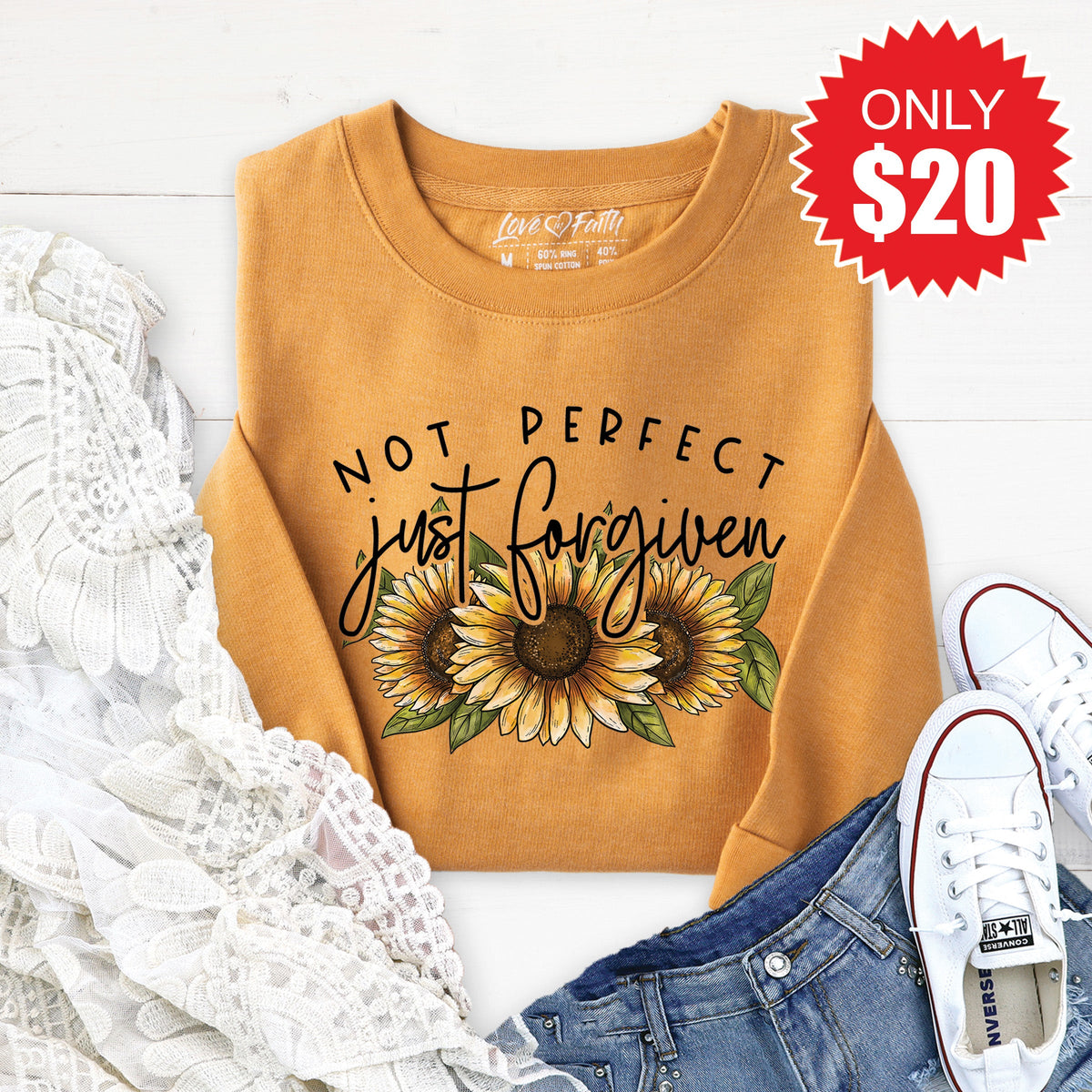 Not Perfect Just Forgiven Sweatshirt - Heather Toast - 20 product image 1