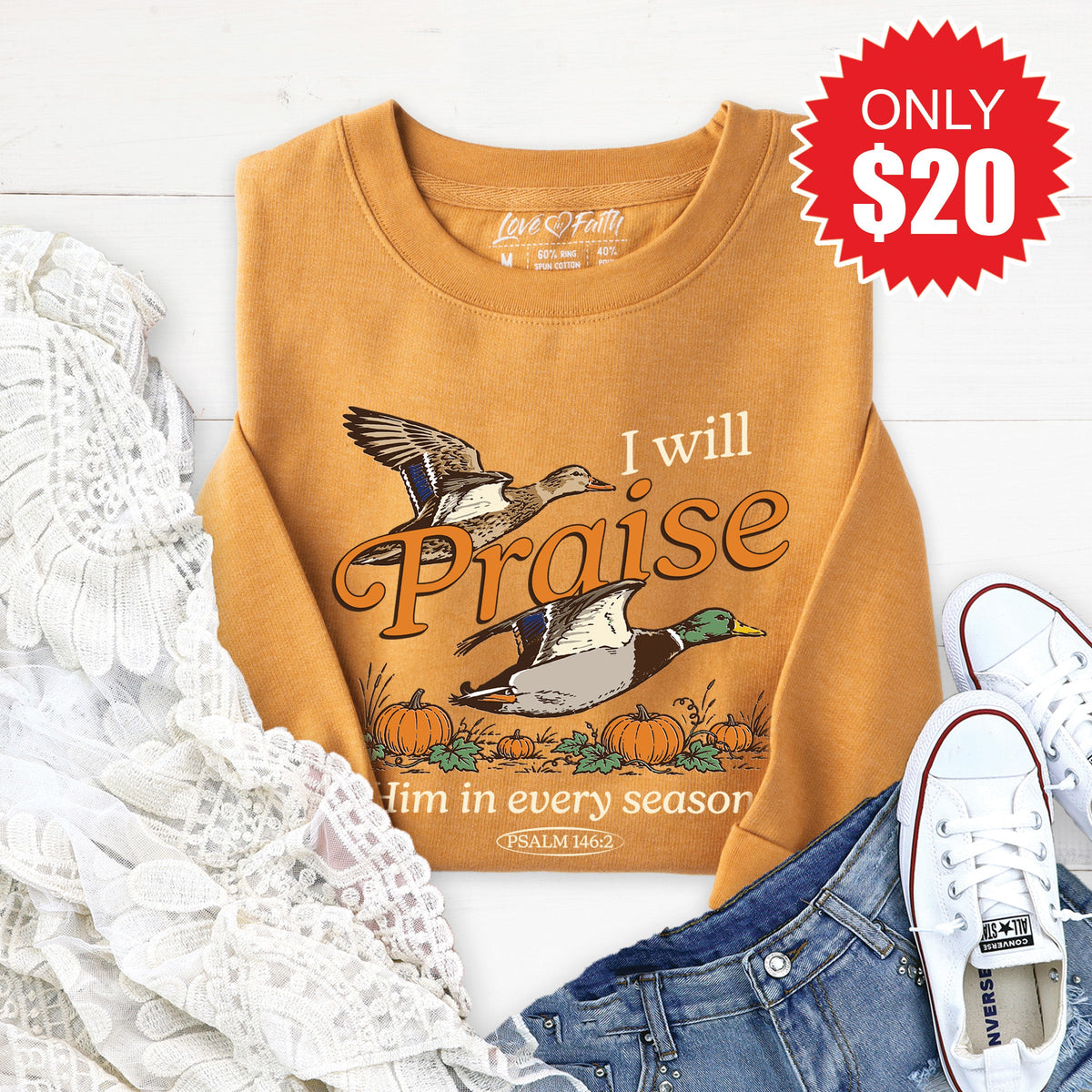 I Will Praise Him Sweatshirt - Heather Toast - 20 product image 1