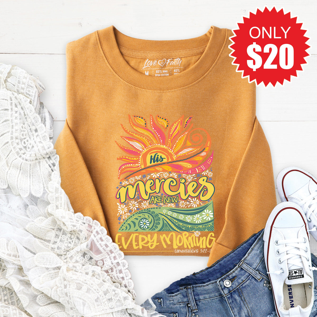 His Mercies Are New Sweatshirt - Heather Toast - 20 product image 1