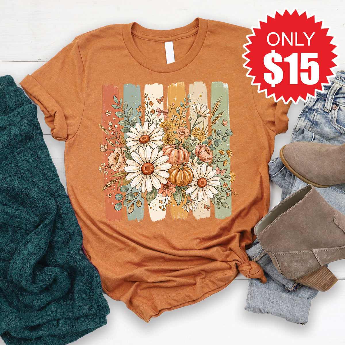 Flowers and Pumpkins Tee - Heather Autumn - 15 product image 1