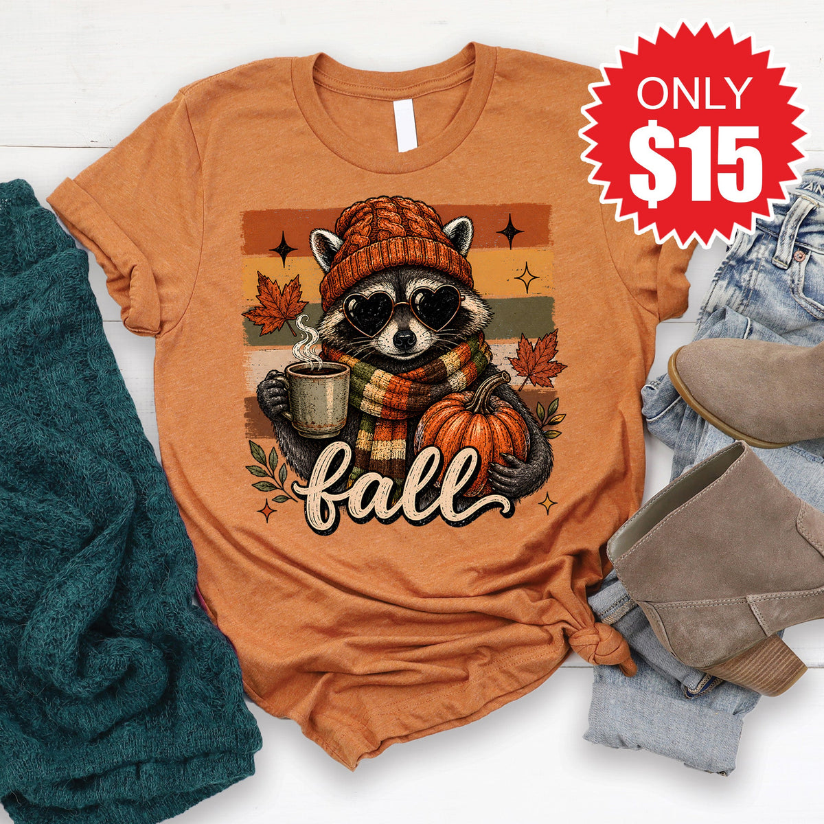 Fall Racoon Tee - Heather Autumn - 15 product image 1