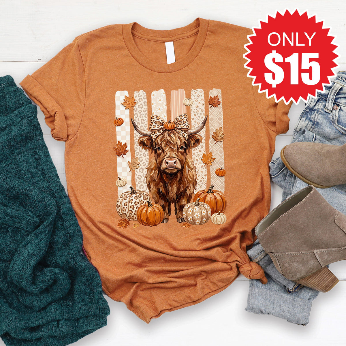 Fall Cow Tee - Heather Autumn - 15 product image 1