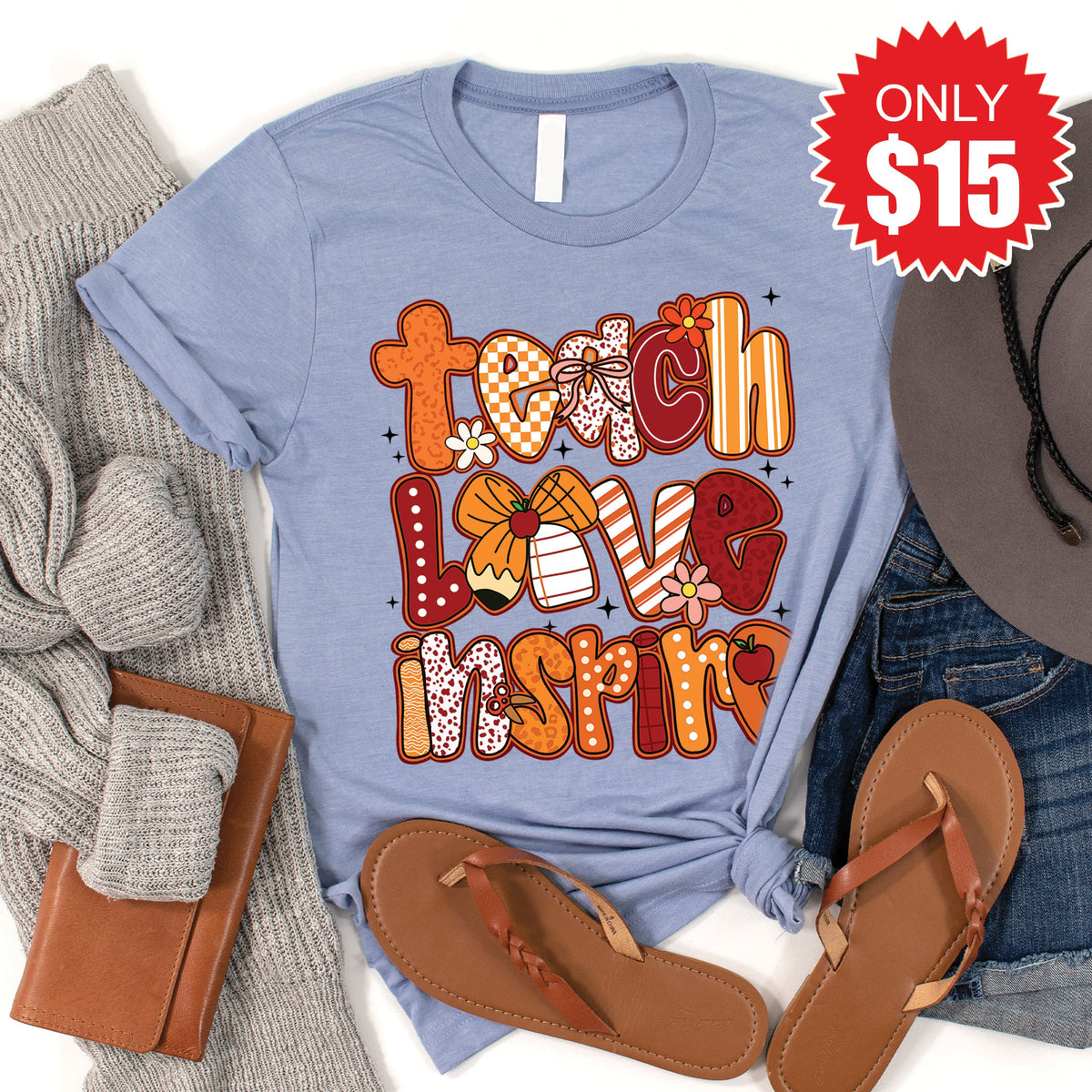 Teach Love Inspire Tee - Heather Blue - 15 product image 1