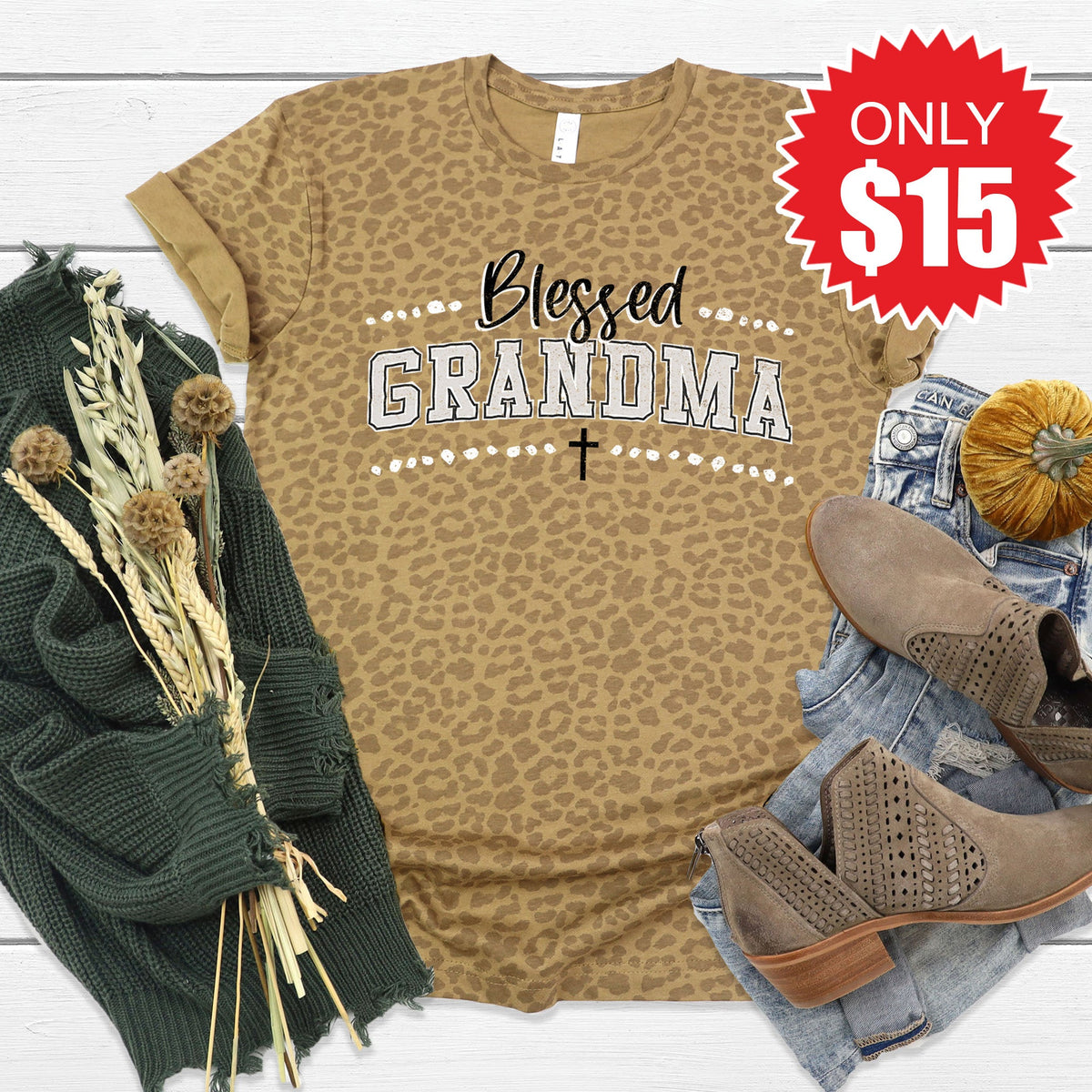 Blessed Grandma Tee - Brown Leopard - 15 product image 1