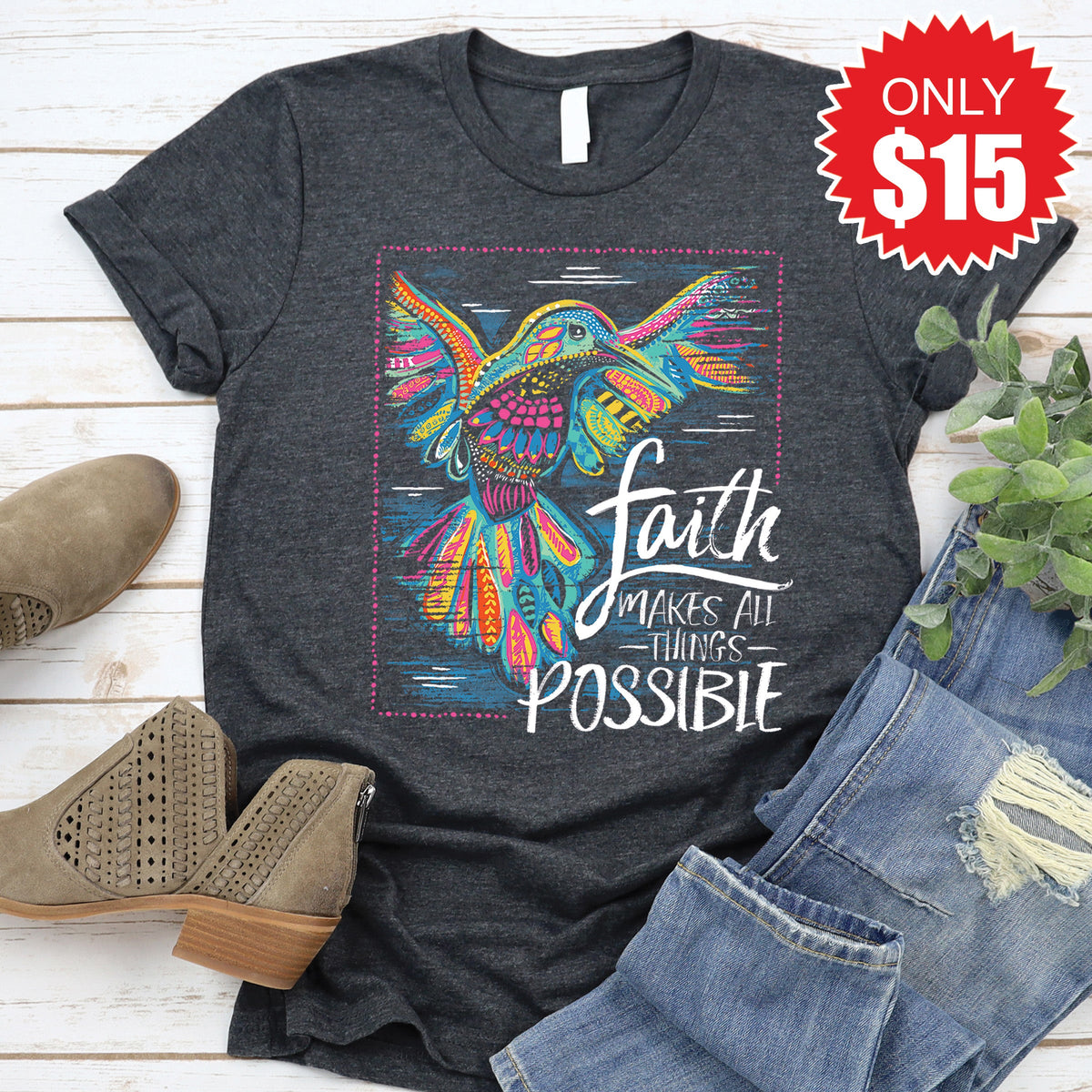 Faith Hummingbird Tee - Heather Charcoal - 15 product image 1