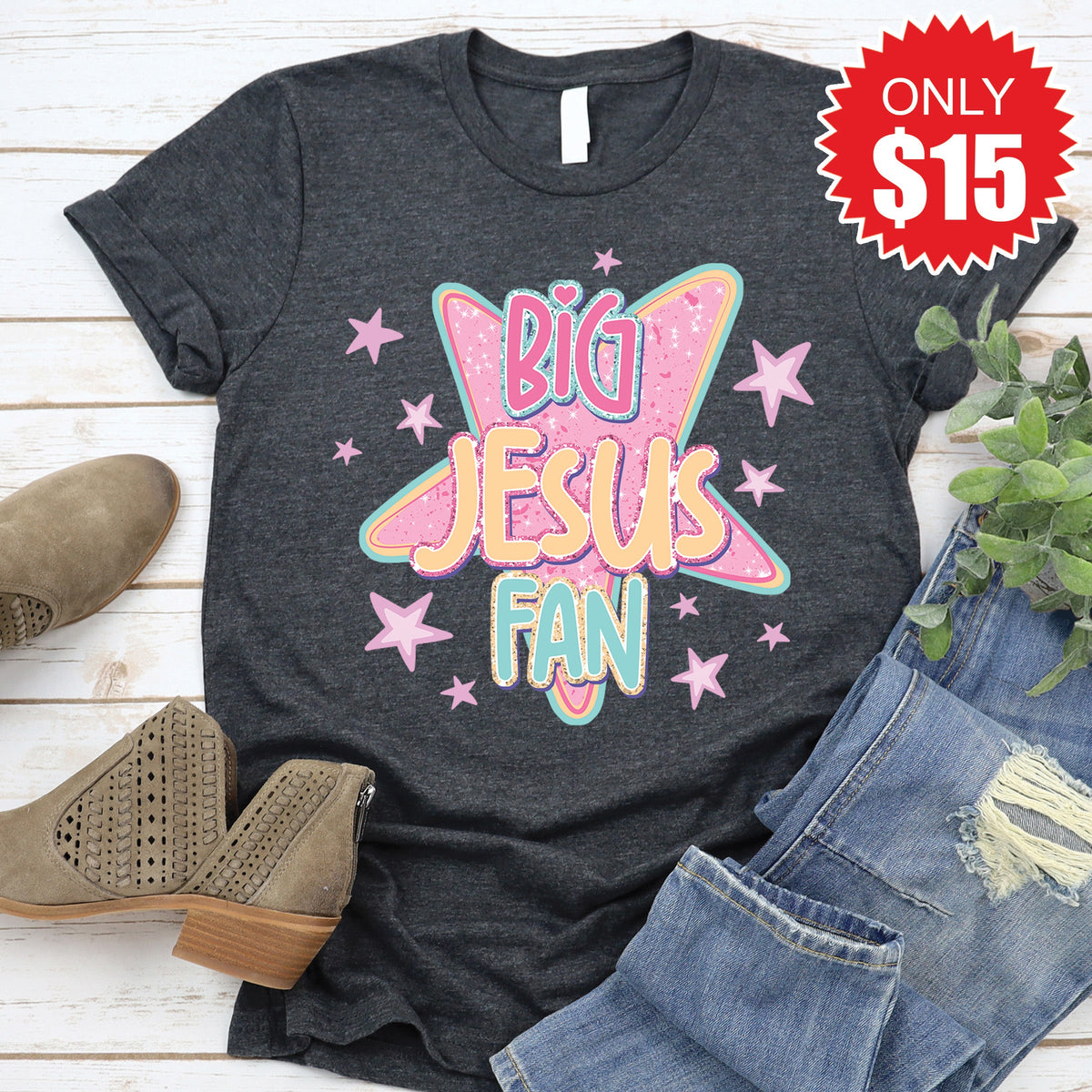 Big Jesus Fan Tee - Heather Charcoal - 15 product image 1