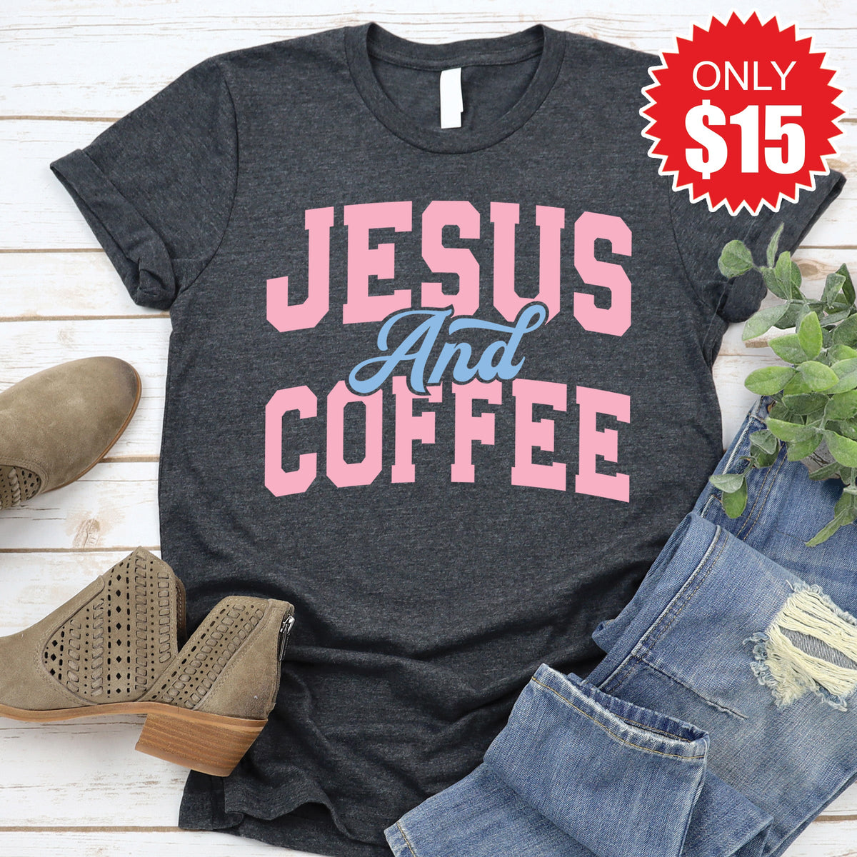 Jesus And Coffee Tee - Heather Charcoal - 15 product image 1