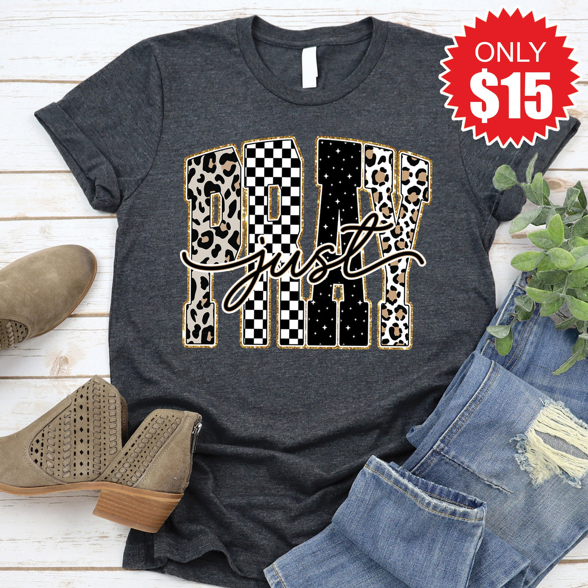 Just Pray Tee - Heather Charcoal - 15 product image 1