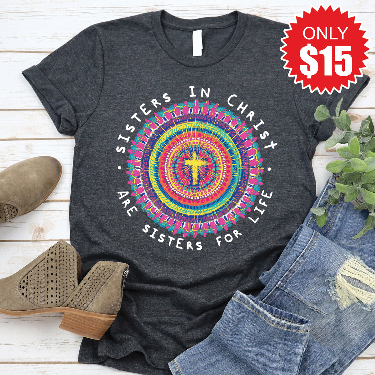 Sisters In Christ Tee - Heather Charcoal - 15 product image 1
