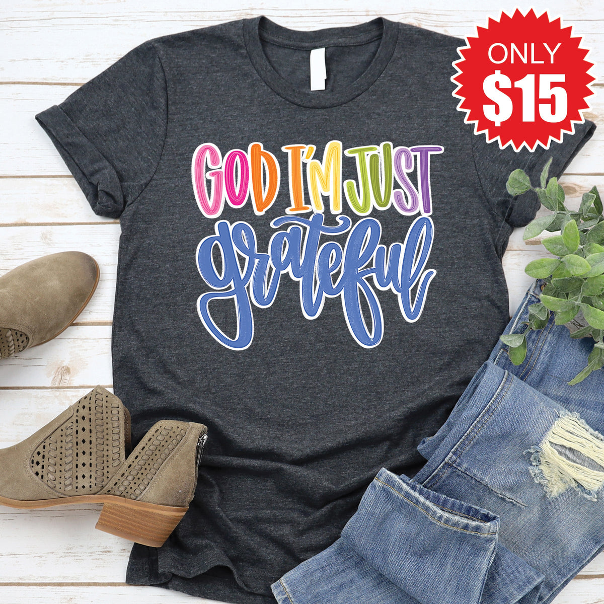 Just Grateful Tee - Heather Charcoal - 15 product image 1
