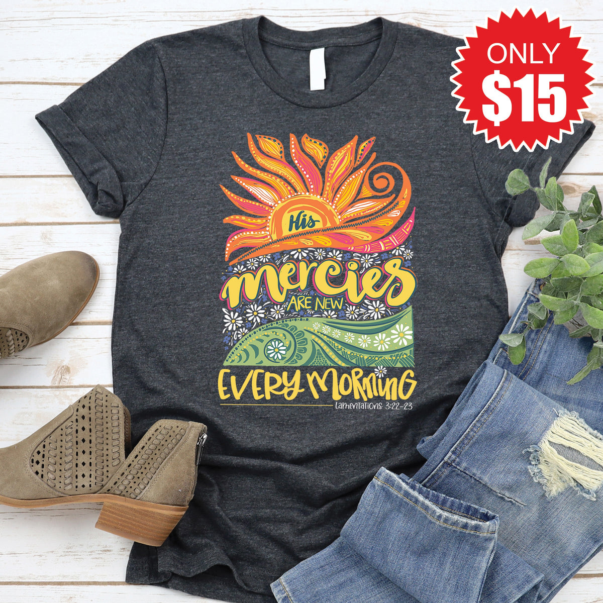His Mercies Are New Tee - Heather Charcoal - 15 product image 1