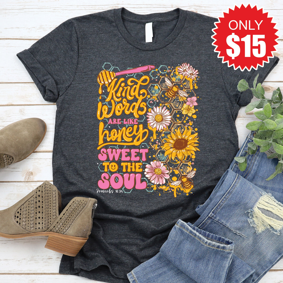 Kind Words Are Like Honey Tee - Heather Charcoal - 15 product image 1