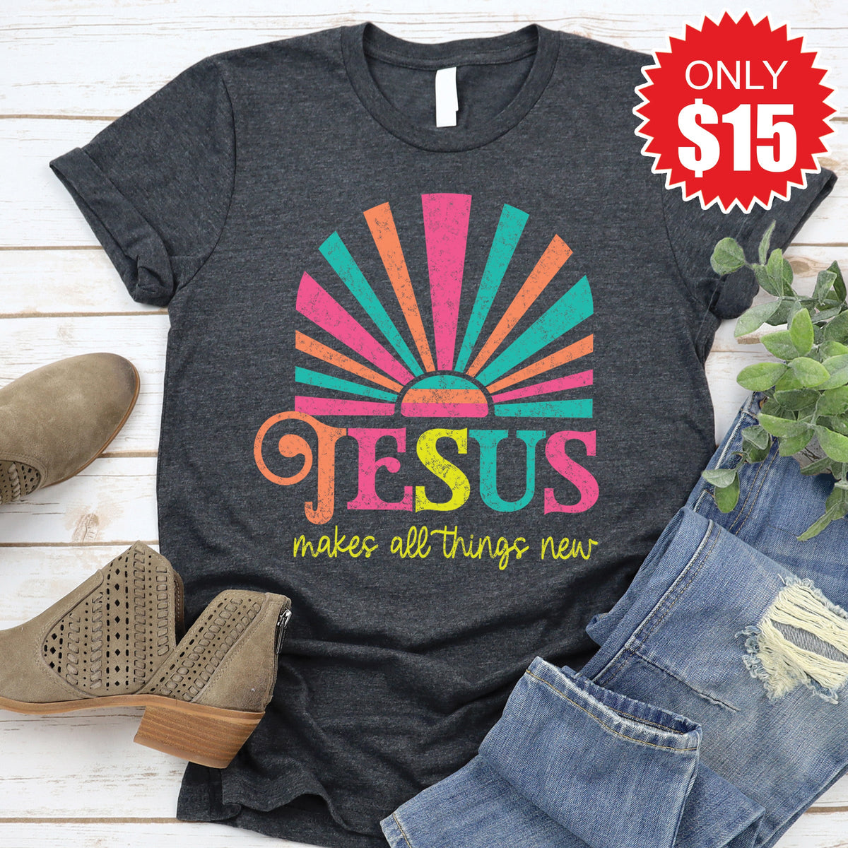 Jesus Makes All Things New Tee - Heather Charcoal - 15 product image 1