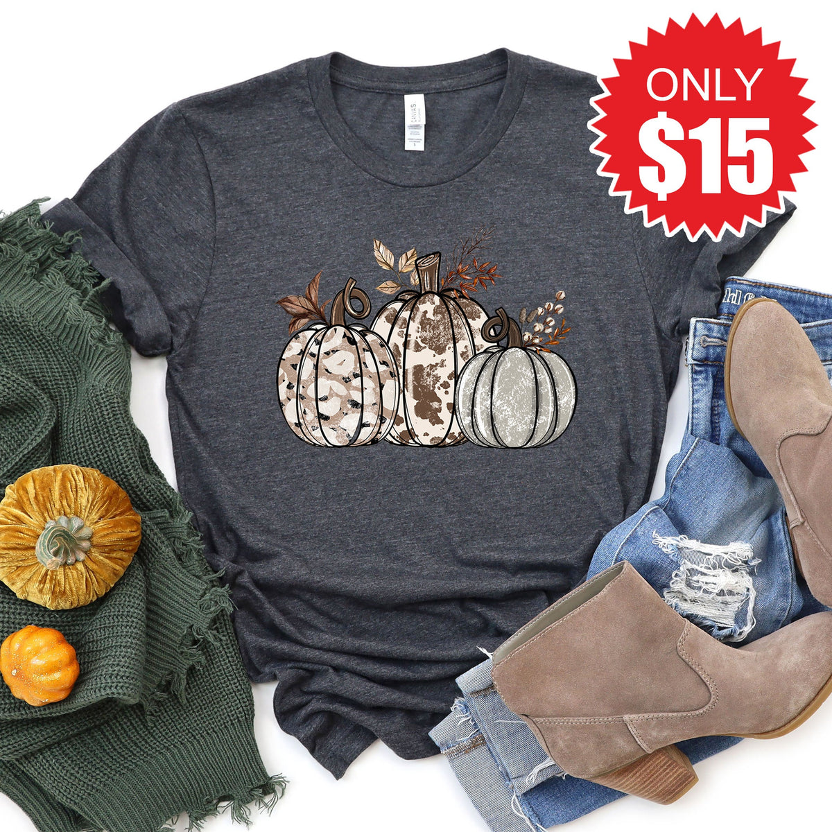 Pumpkin Trio Tee - Heather Charcoal - 15 product image 1