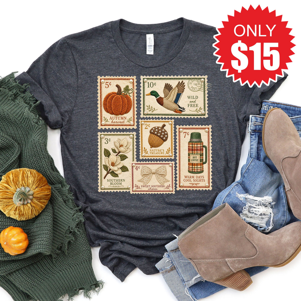 Fall Stamps Tee - Heather Charcoal - 15 product image 1