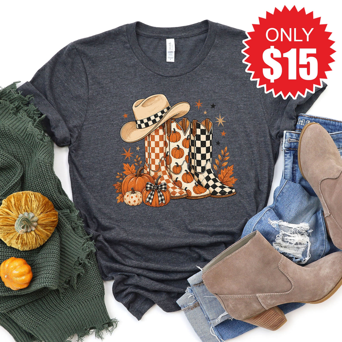 Fall Boots Tee - Heather Charcoal - 15 product image 1