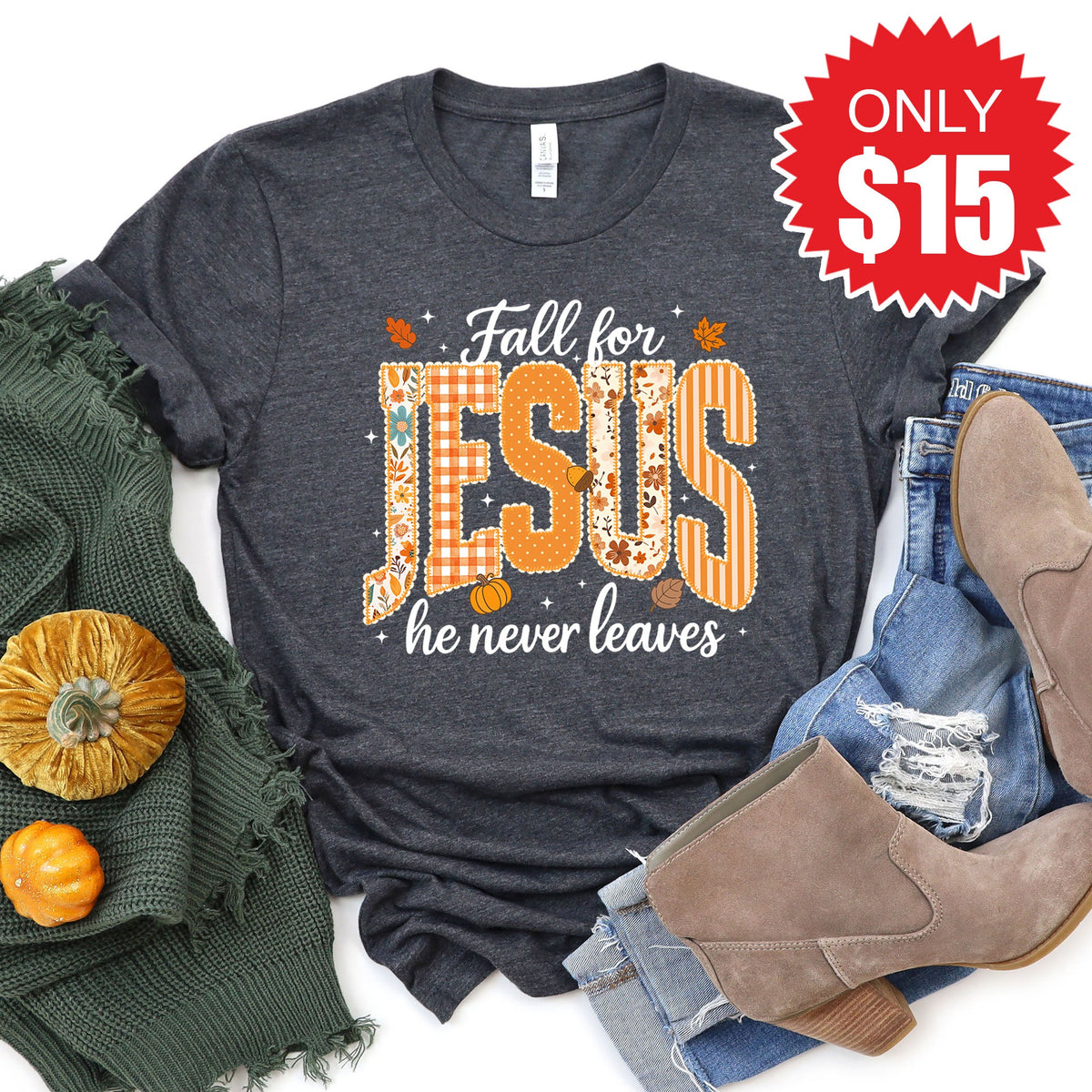 Fall For Jesus Tee - Heather Charcoal - 15 product image 1