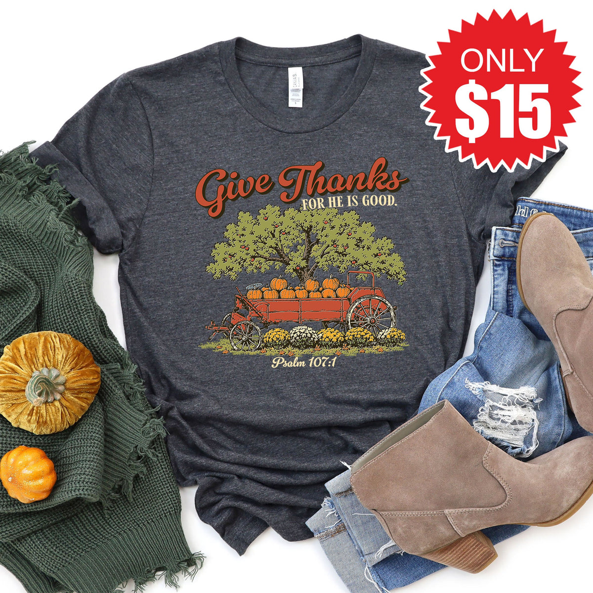 Give Thanks Tee - Heather Charcoal - 15 product image 1