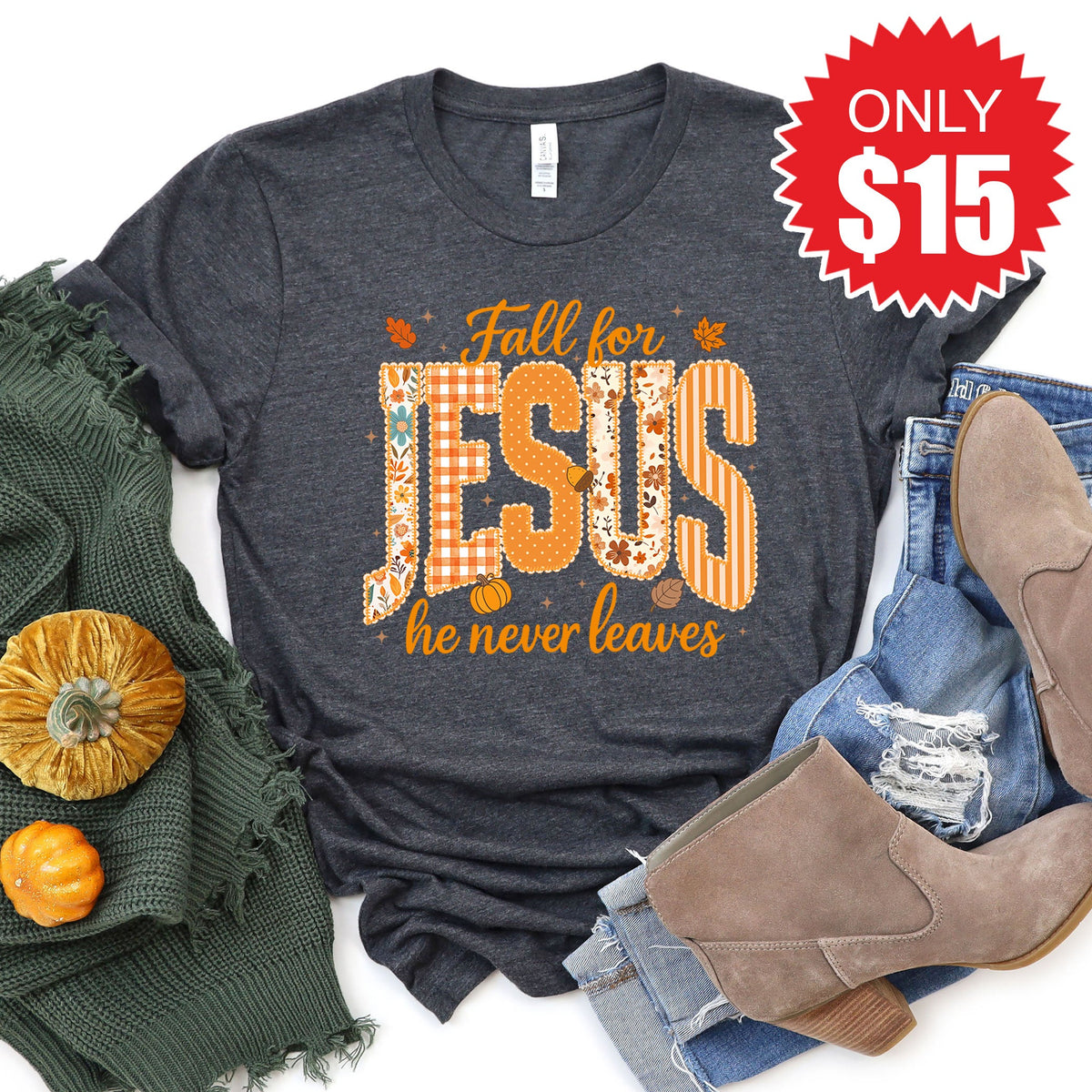 Fall For Jesus Tee - Heather Charcoal - 15 product image 1