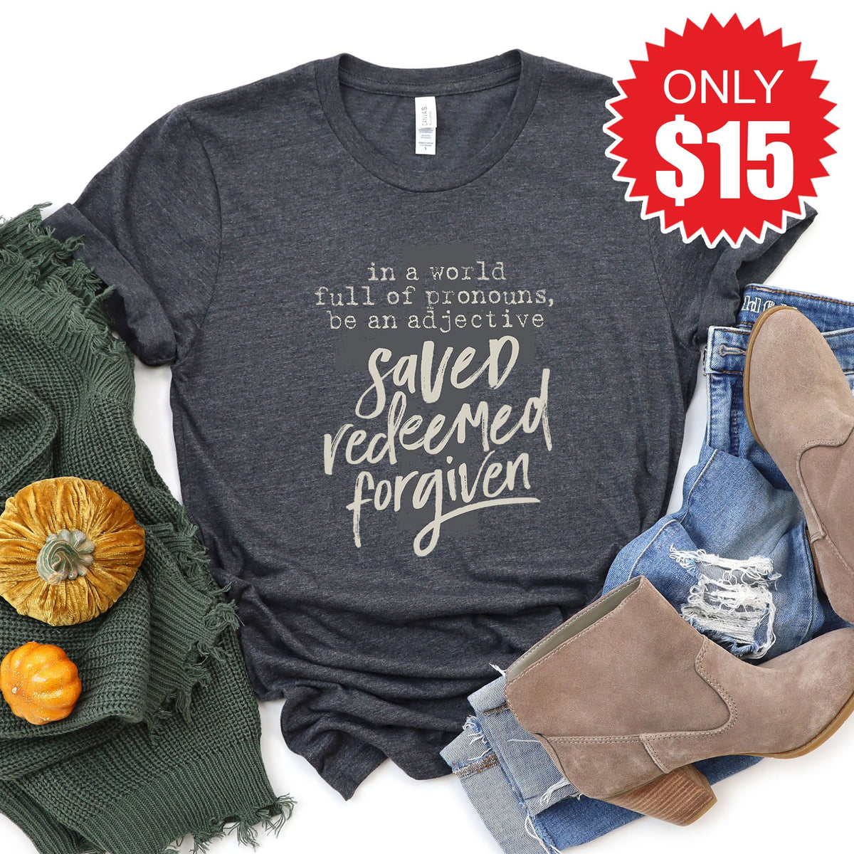 Saved Redeemed Forgiven Tee - Heather Charcoal - 15 product image 1