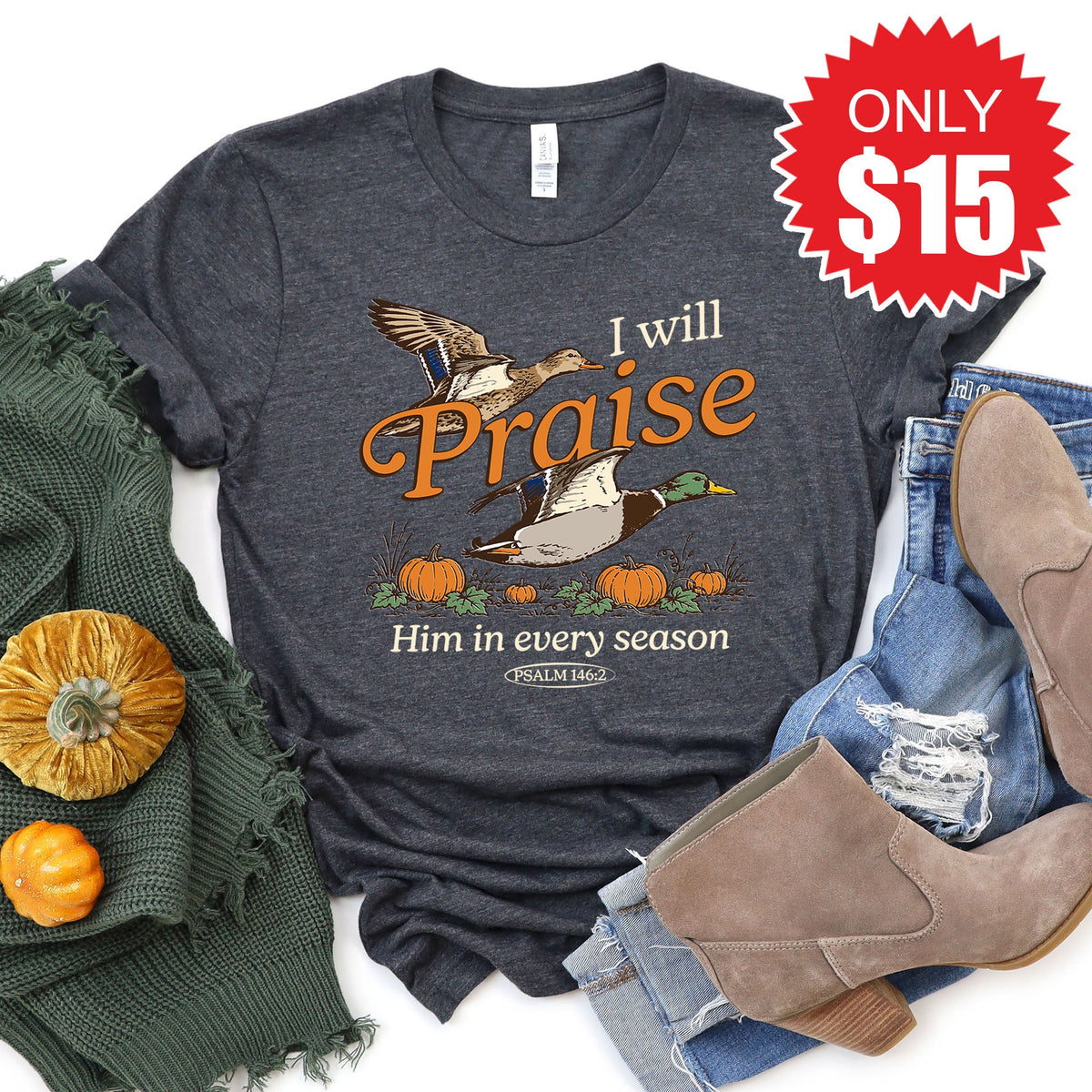 I Will Praise Him Tee - Heather Charcoal - 15 product image 1