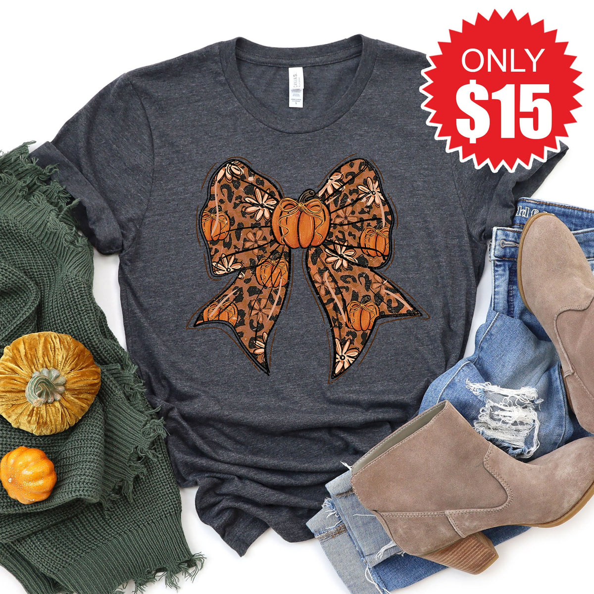 Pumpkin Bow Tee - Heather Charcoal - 15 product image 1