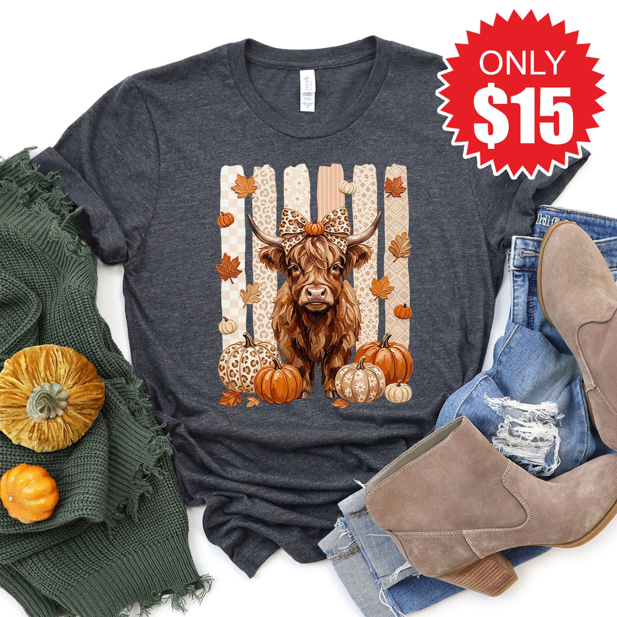Fall Cow Tee - Heather Charcoal - 15 product image 1