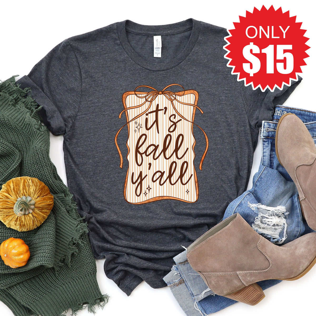 It's Fall Ya'll Tee - Heather Charcoal - 15 product image 1