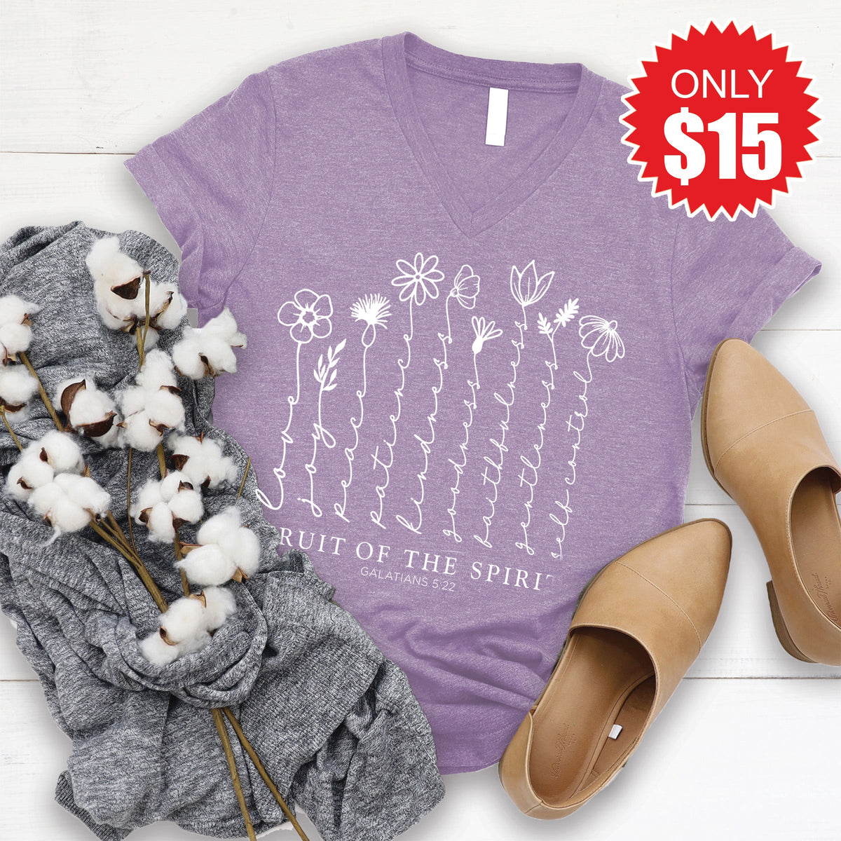 Fruit Of The Spirit V-Neck - Heather Deep Purple - 15