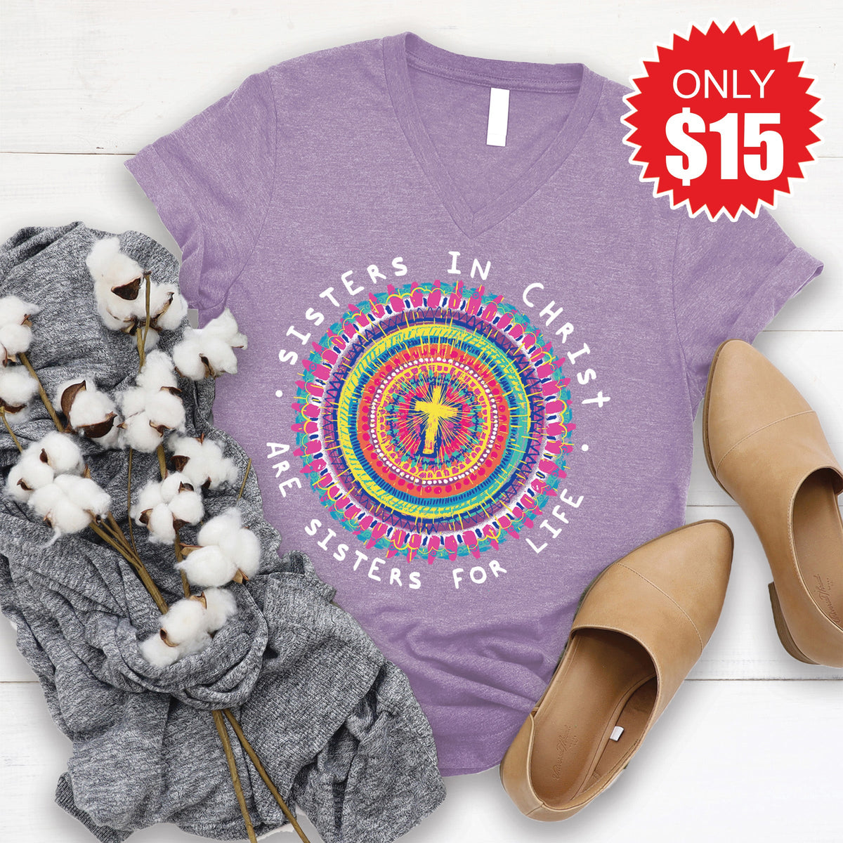 Sisters In Christ V-Neck - Heather Deep Purple - 15