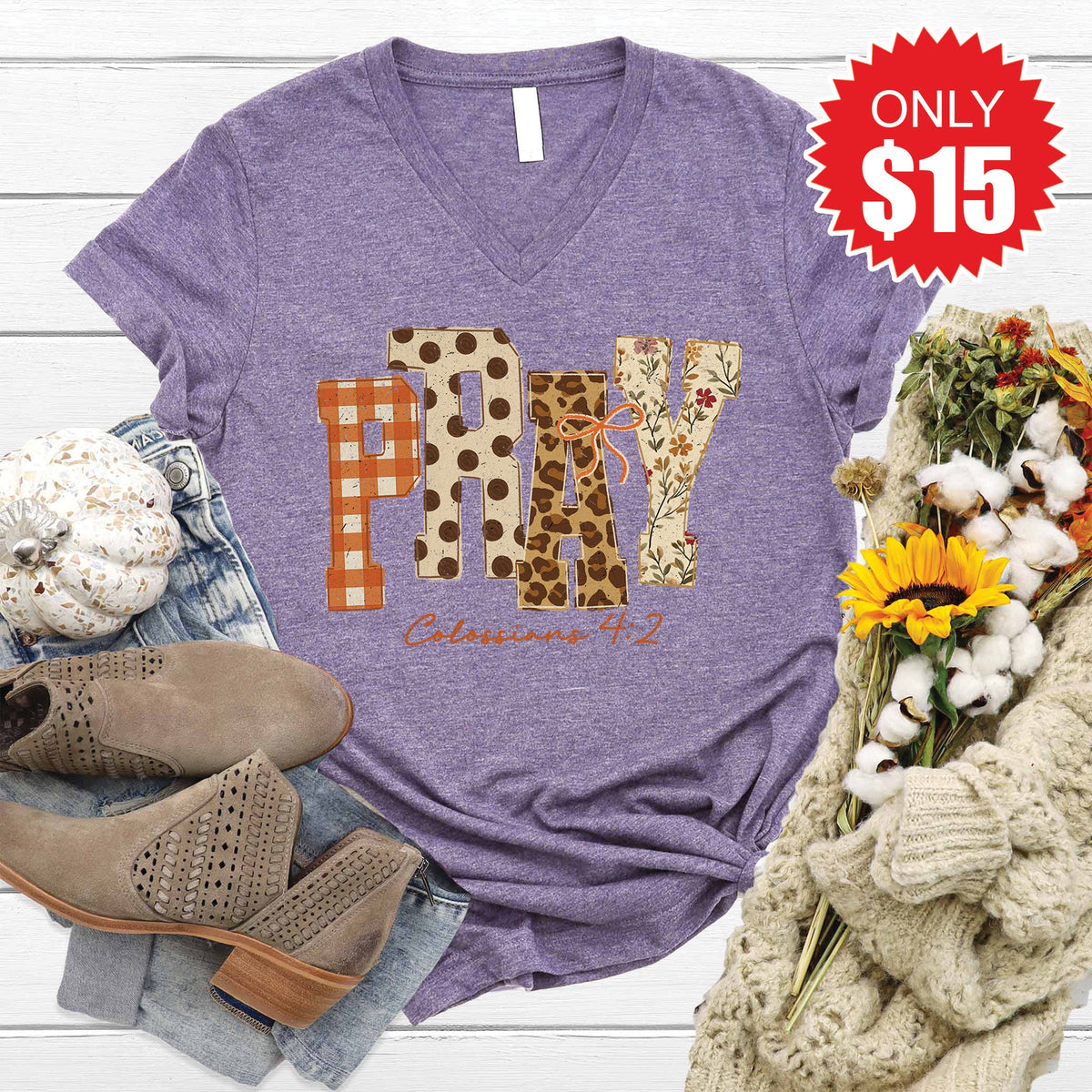 Pray V-Neck - Heather Deep Purple - 15