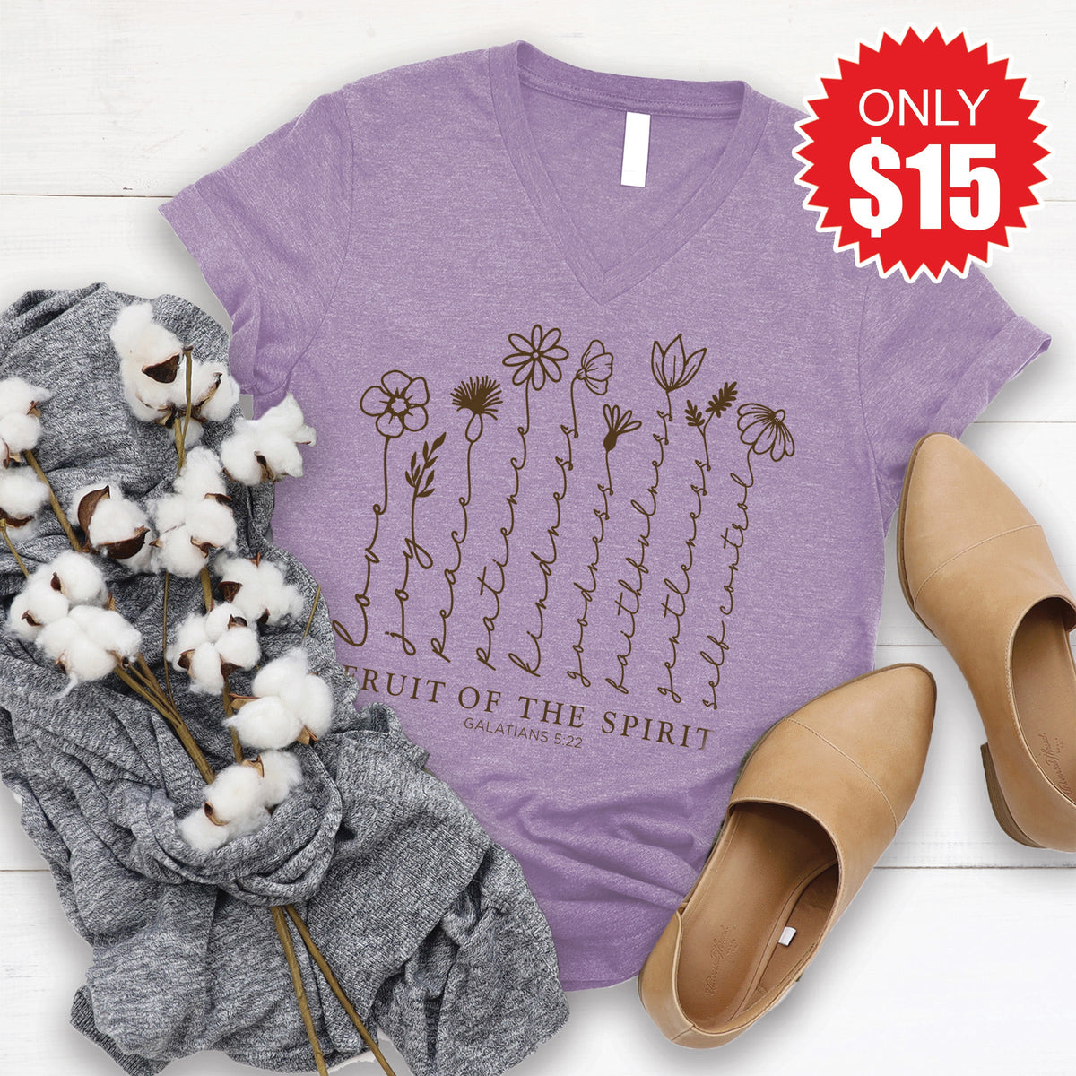 Fruit Of The Spirit V-Neck - Heather Deep Purple - 15
