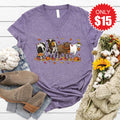 Cows Pumpkin V-Neck - Heather Deep Purple - 15