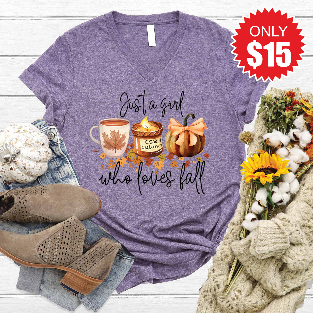 Just a Girl V-Neck - Heather Deep Purple - 15