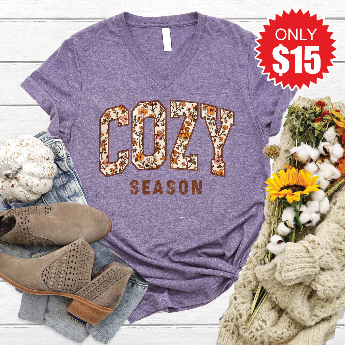 Cozy Season V-Neck - Heather Deep Purple - 15