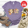 Jesus And Pumpkins V-Neck - Heather Deep Purple - 15