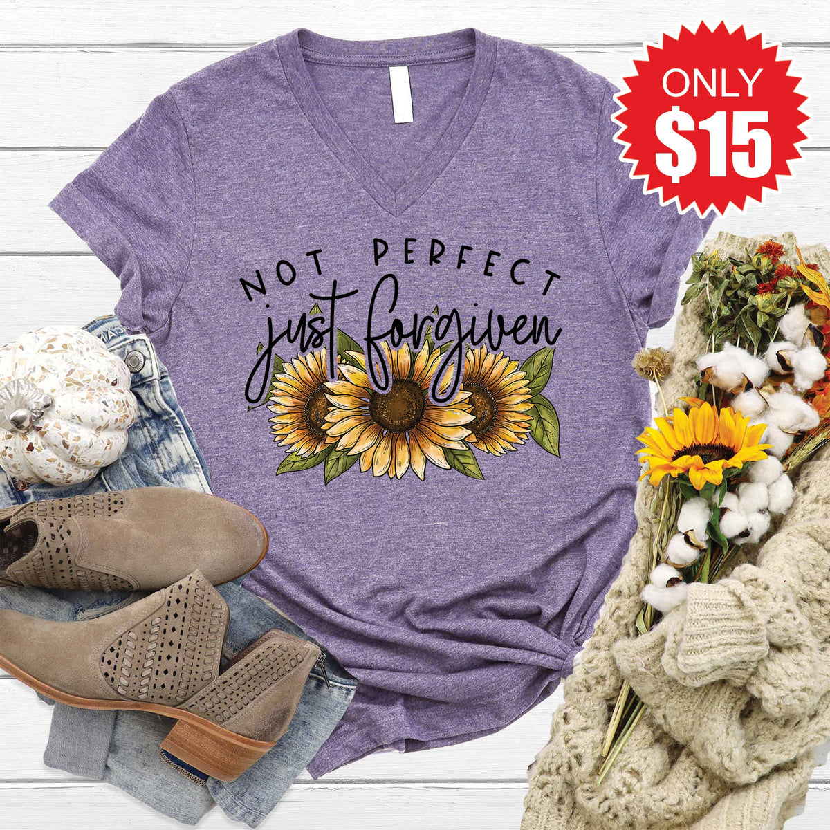 Not Perfect Just Forgiven V-Neck - Heather Deep Purple - 15