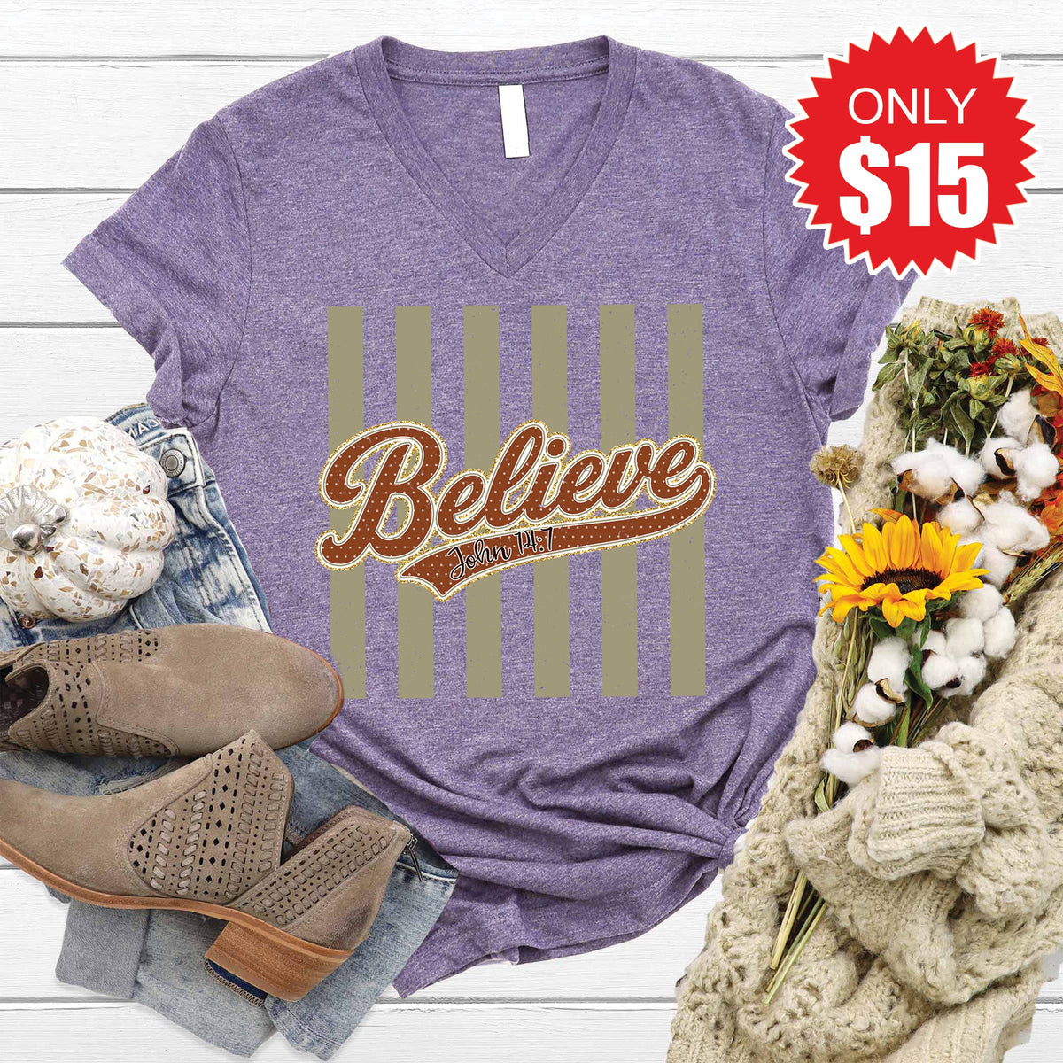 Believe V-Neck - Heather Deep Purple - 15