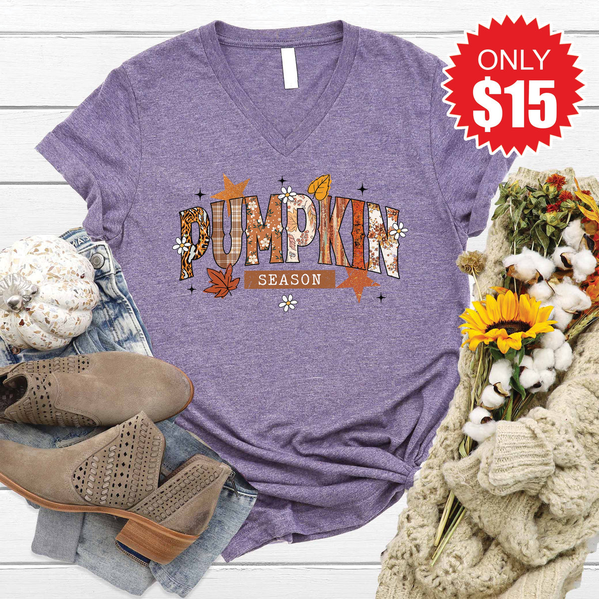 Pumpkin Season V-Neck - Heather Deep Purple - 15