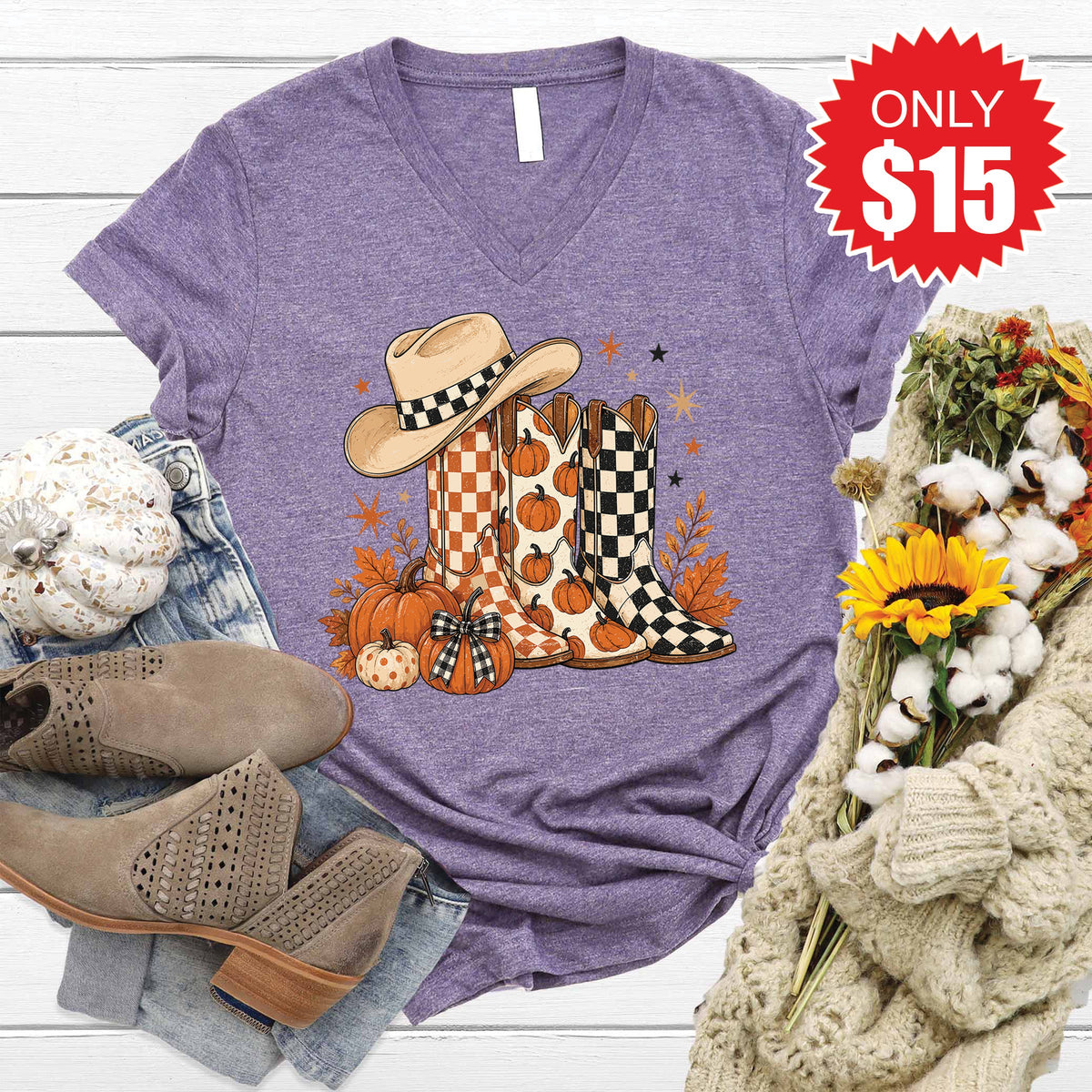 Fall Boots V-Neck - Heather Deep Purple - 15