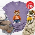 Fall For Jesus Teddy Bear V-Neck - Heather Deep Purple - 15