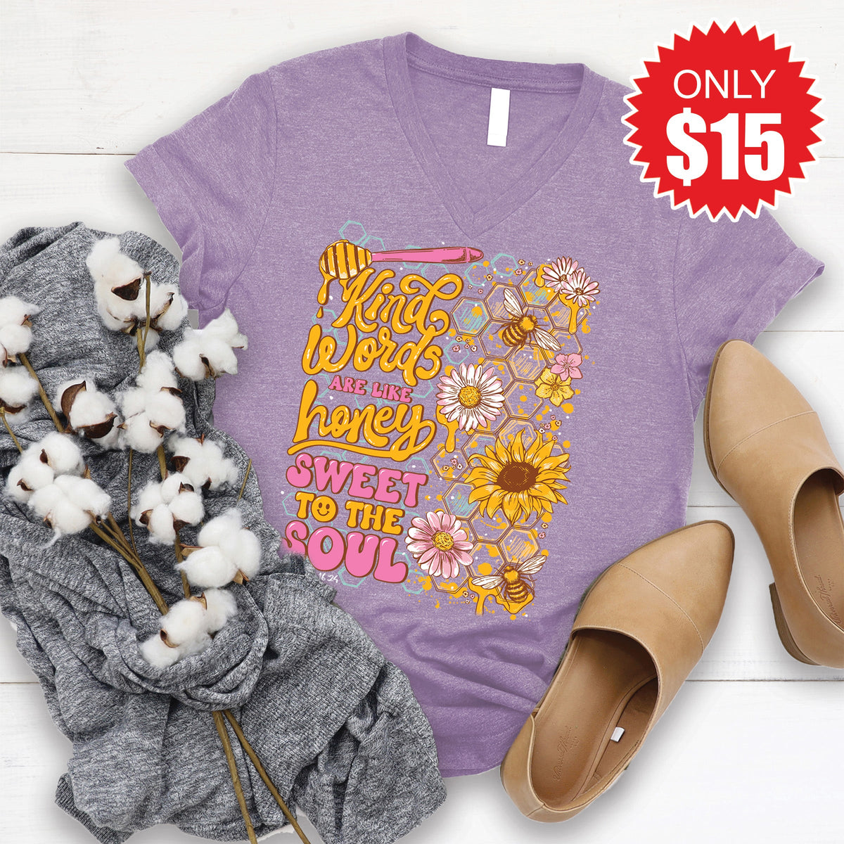 Kind Words Are Like Honey V-Neck - Heather Deep Purple - 15
