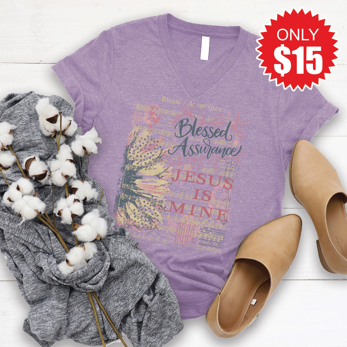 Blessed Assurance V-Neck - Heather Deep Purple - 15