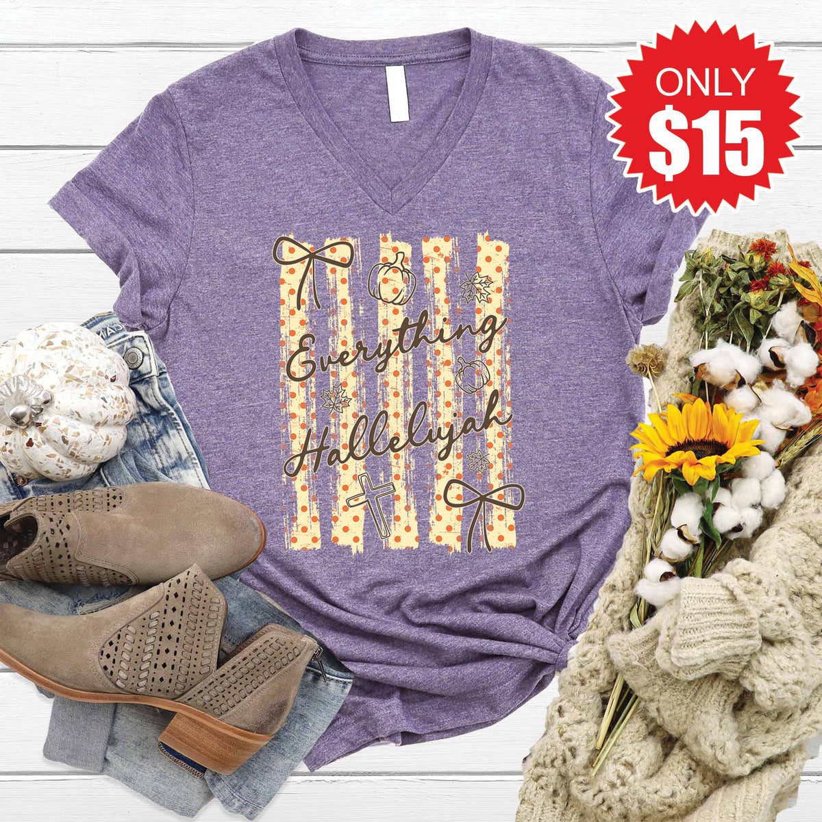 Everything Hallelujah V-Neck - Heather Deep Purple - 15