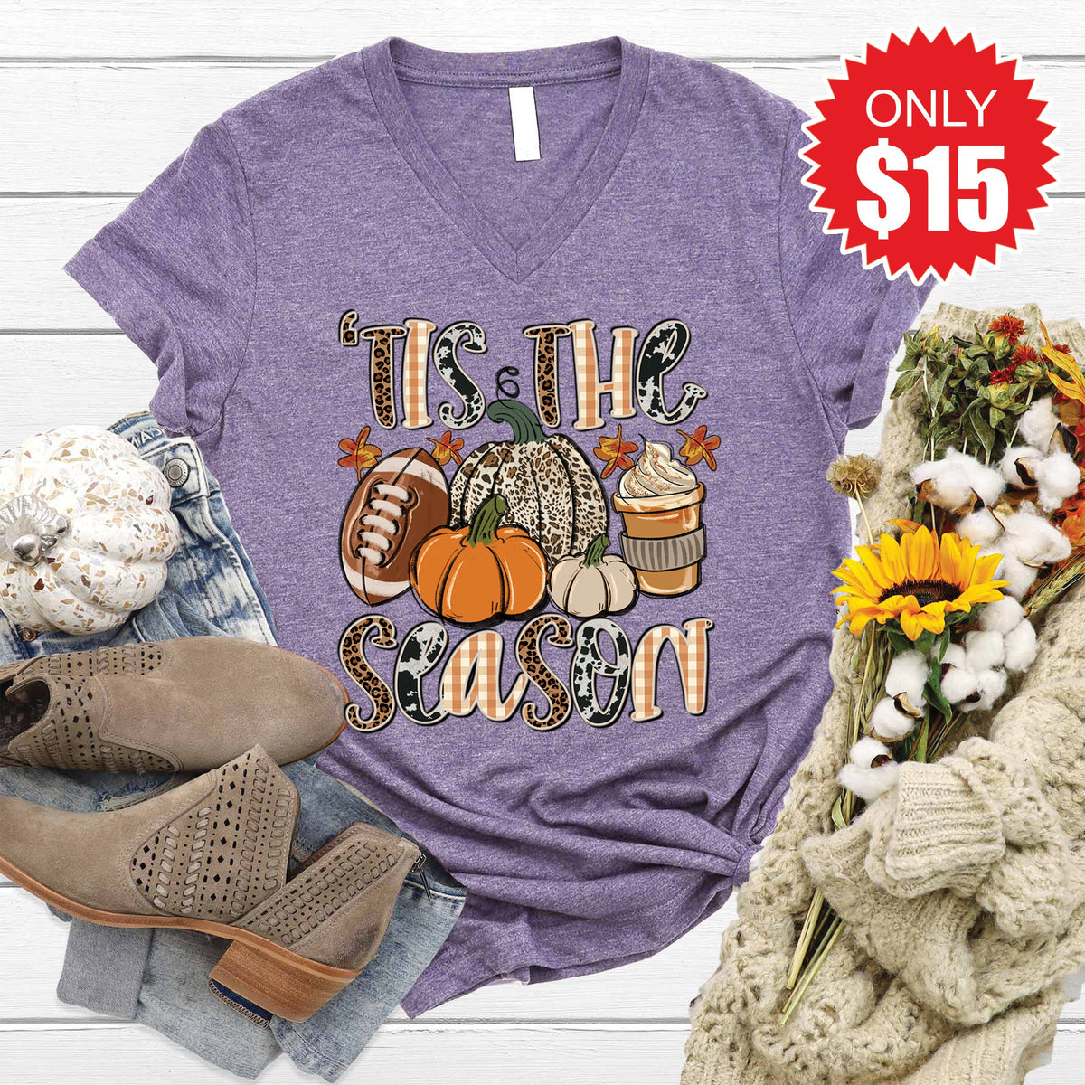 Tis The Season V-Neck - Heather Deep Purple - 15