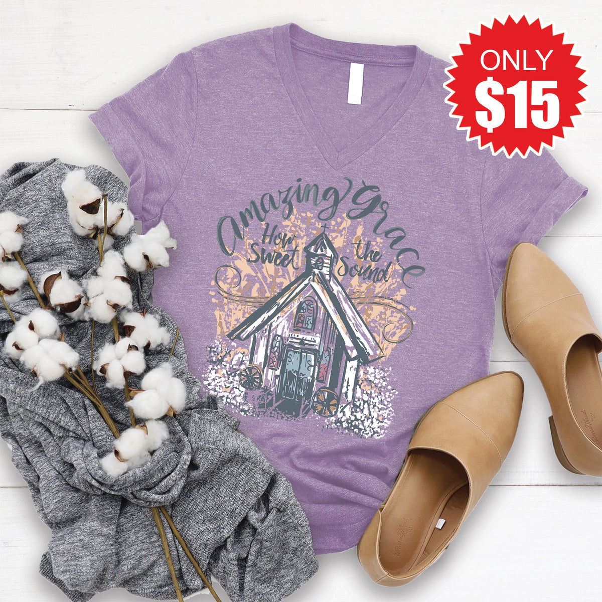 Amazing Grace V-Neck - Heather Deep Purple - 15