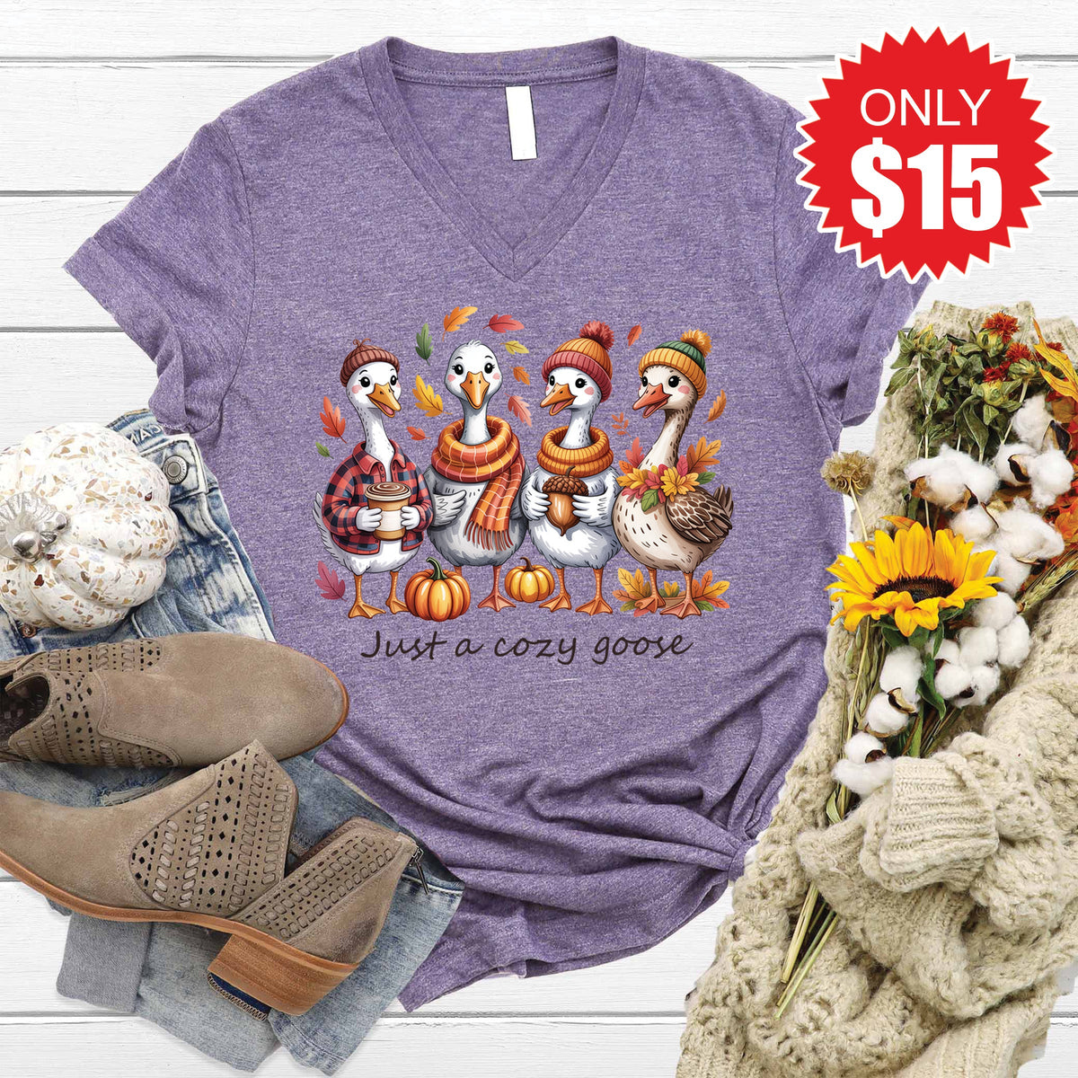 Cozy Goose V-Neck - Heather Deep Purple - 15