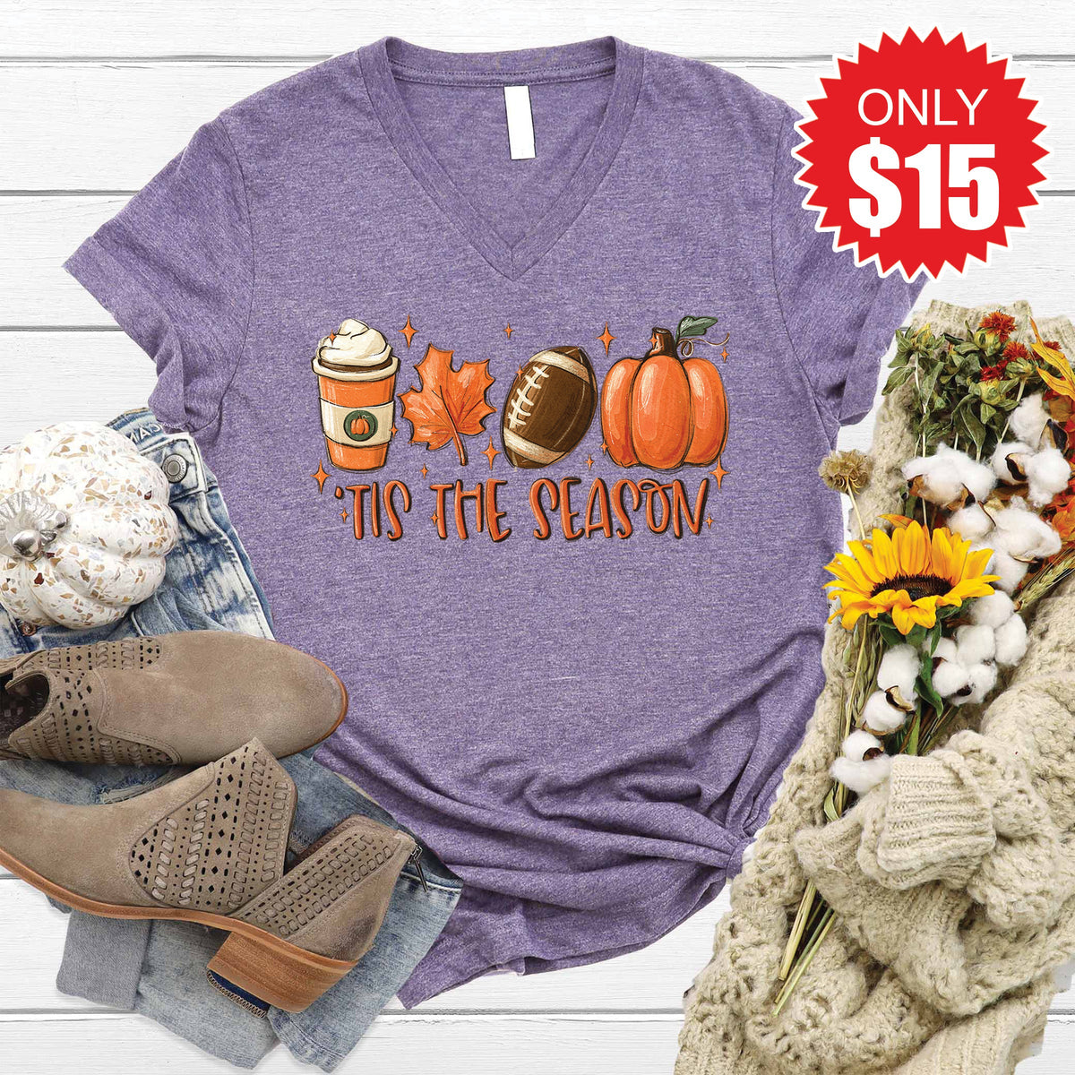 Tis the Season V-Neck - Heather Deep Purple - 15