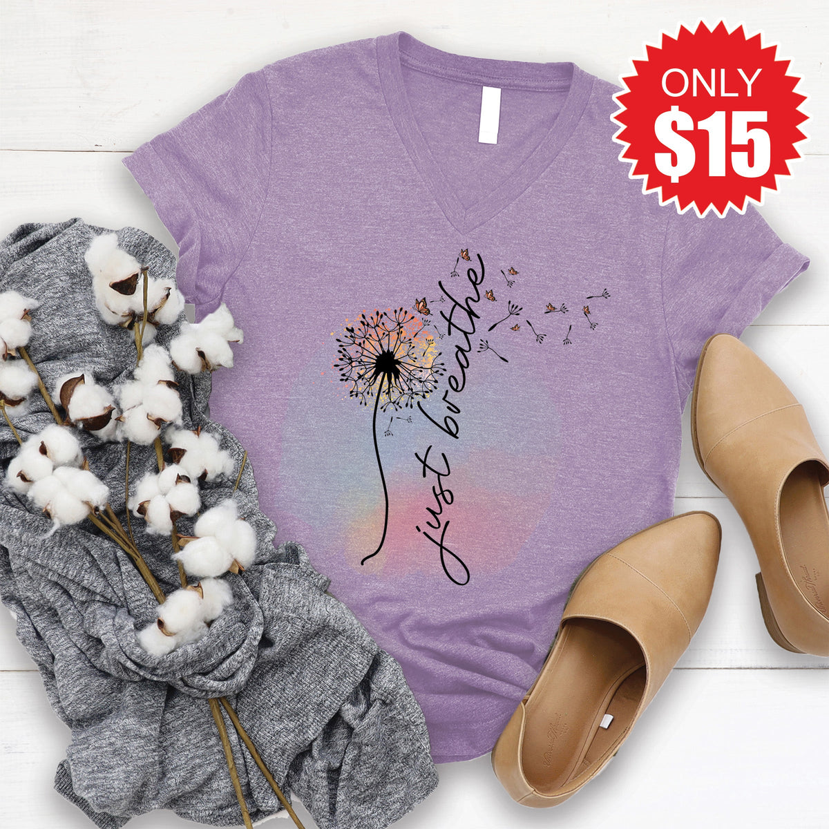 Just Breathe V-Neck - Heather Deep Purple - 15